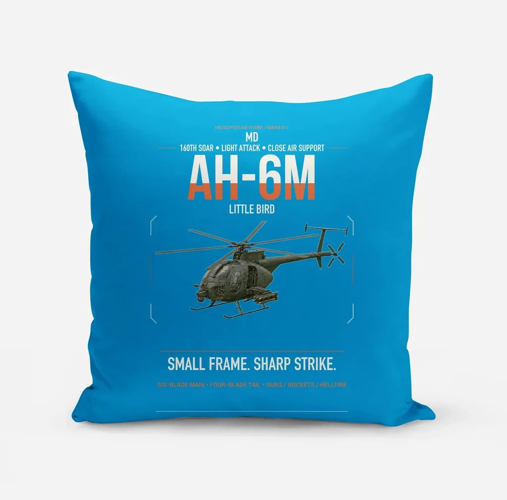 MD AH-6M Little Bird design on turquoise pillow