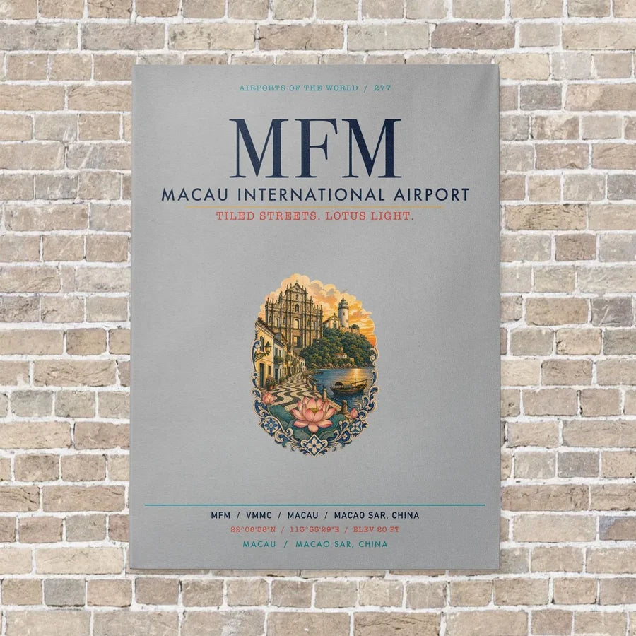 Macau International Airport MFM vertical canvas print - no frame - light gray background