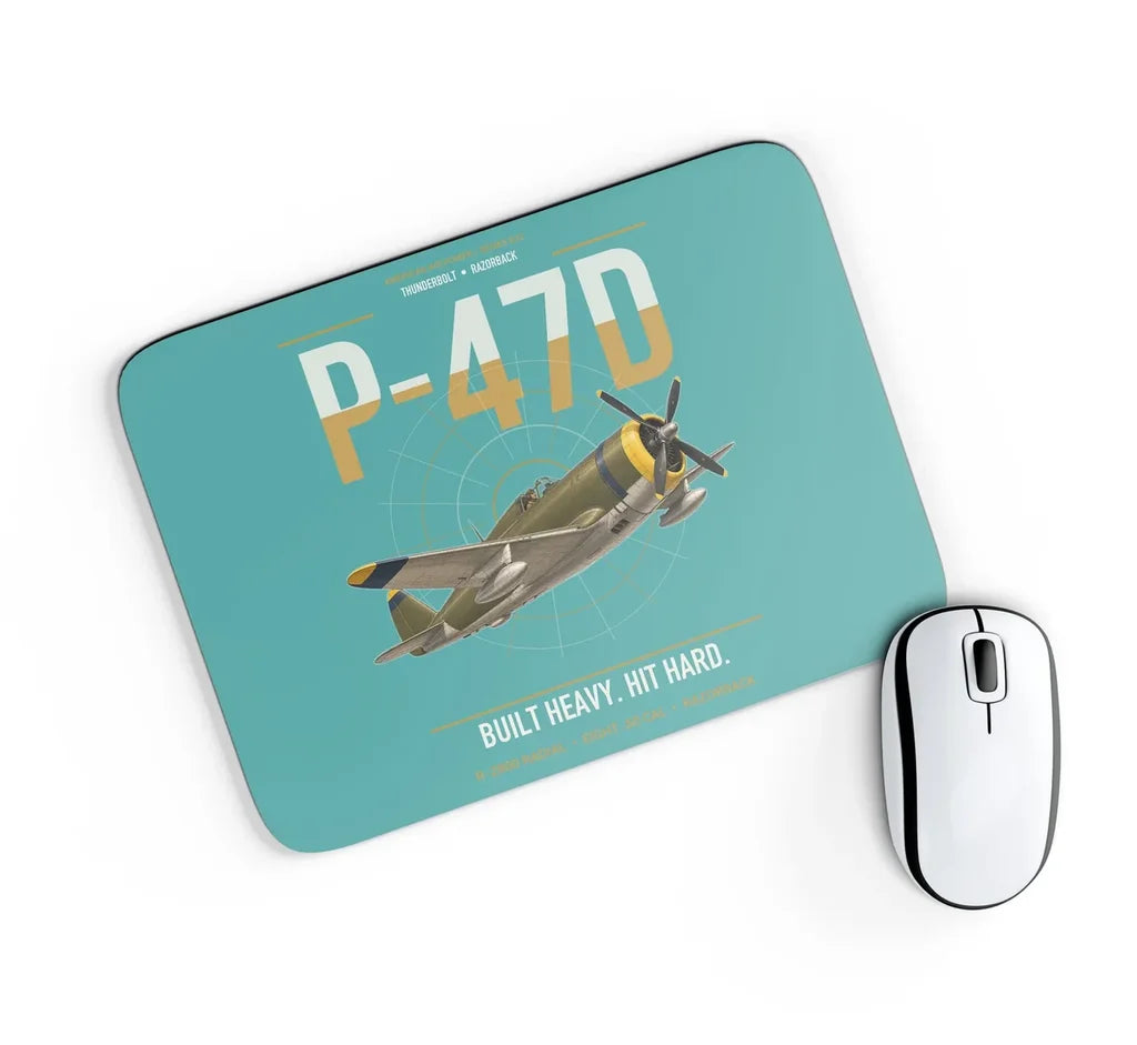 P-47D Thunderbolt Razorback design on turquoise rectangle mouse pad