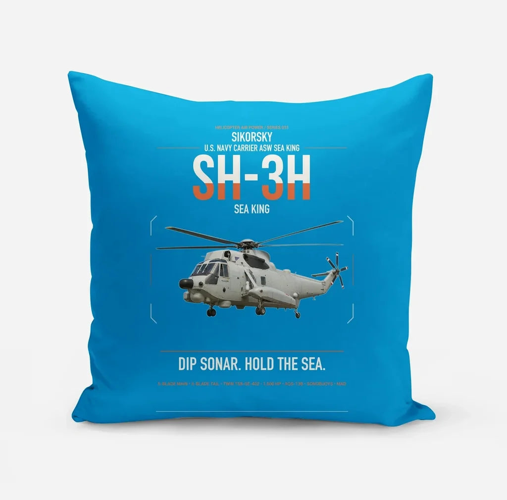 Sikorsky SH-3H Sea King design on turquoise pillow