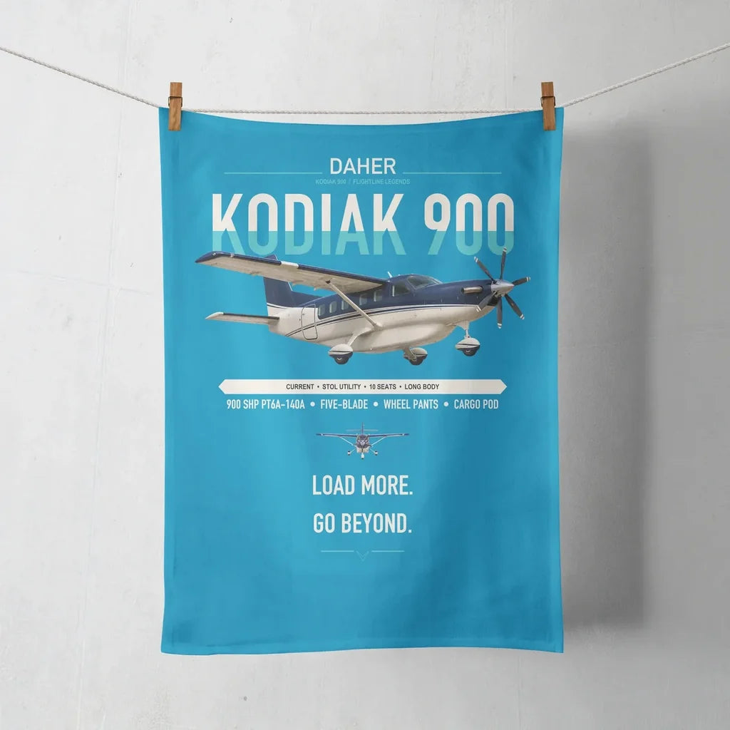 Daher Kodiak 900 design on turquoise towel