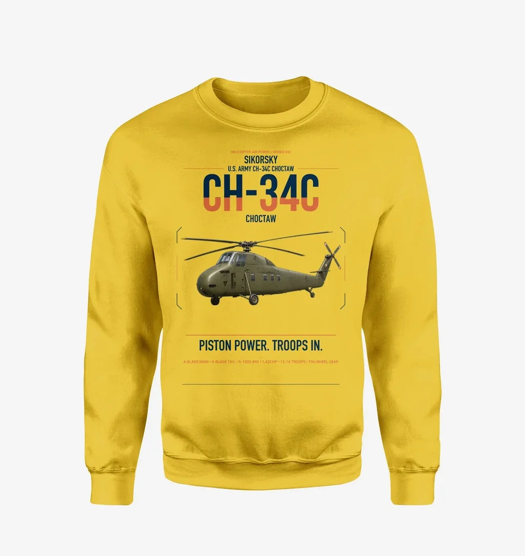 Sikorsky CH-34C Choctaw design on yellow sweatshirt