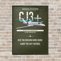 Thumbnail for Cessna Citation CJ3+ vertical canvas print - framed - green army background