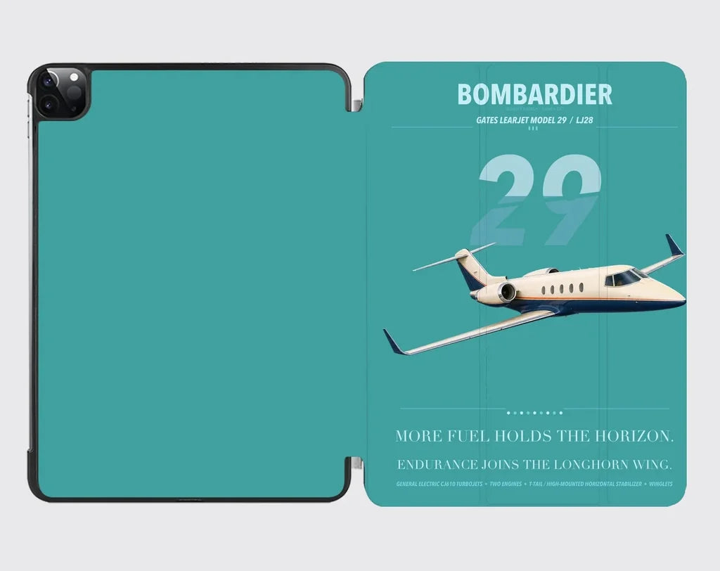 Bombardier Learjet 29 design on turquoise ipad tablet case