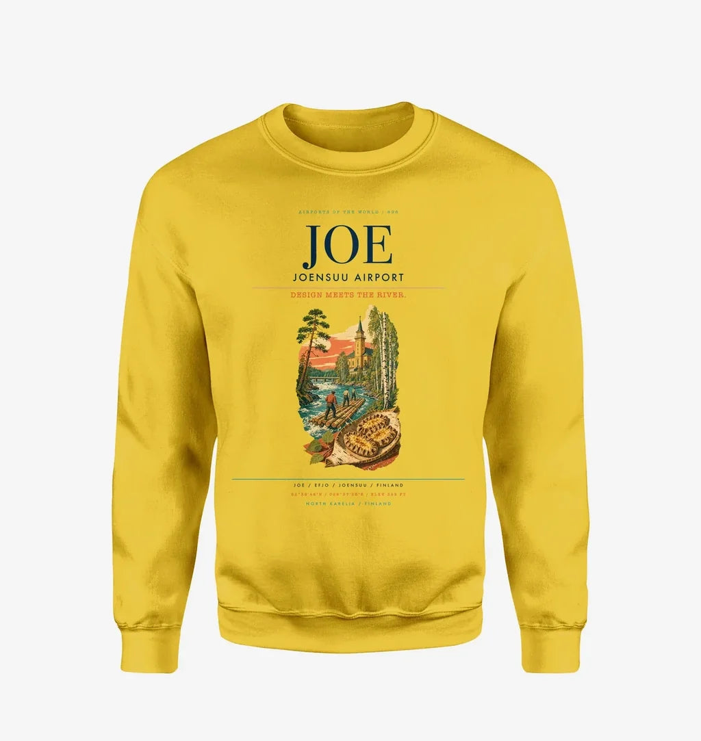 Joensuu Airport (JOE) design on yellow sweatshirt