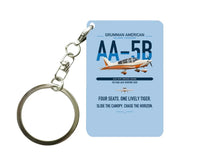 Thumbnail for Grumman American AA-5B Tiger design on light blue designed key chain, double-side print