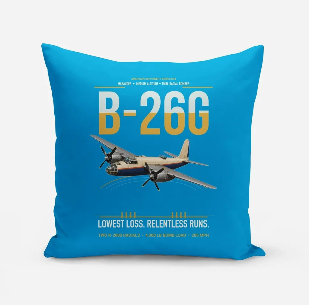 B-26G Marauder design on turquoise pillow