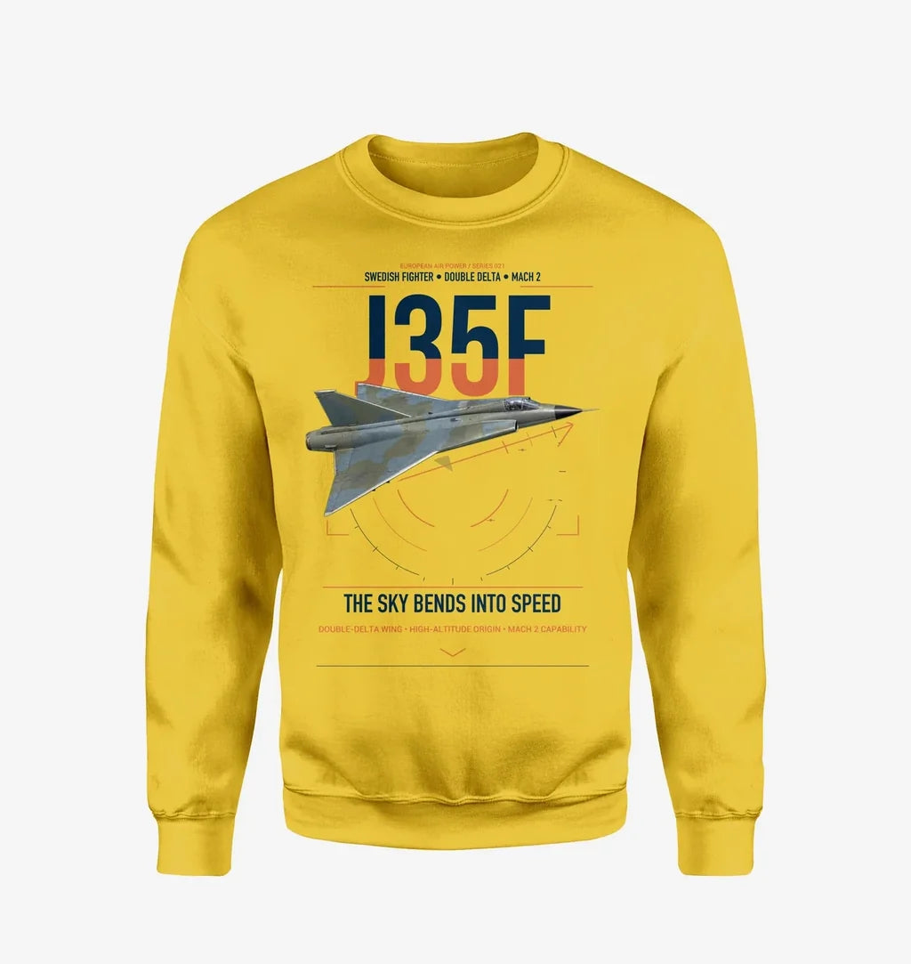 Saab J 35F Draken design on yellow sweatshirt