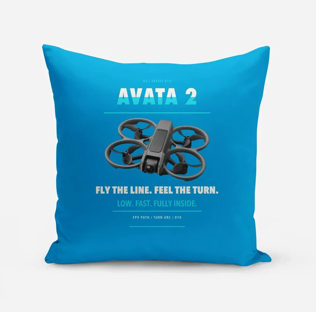 DJI Avata 2 design on turquoise pillow