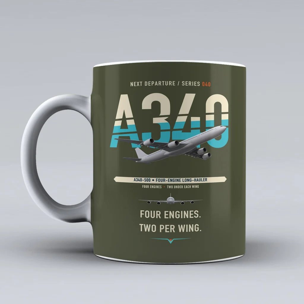 A340-500 Mug design on green army airbus