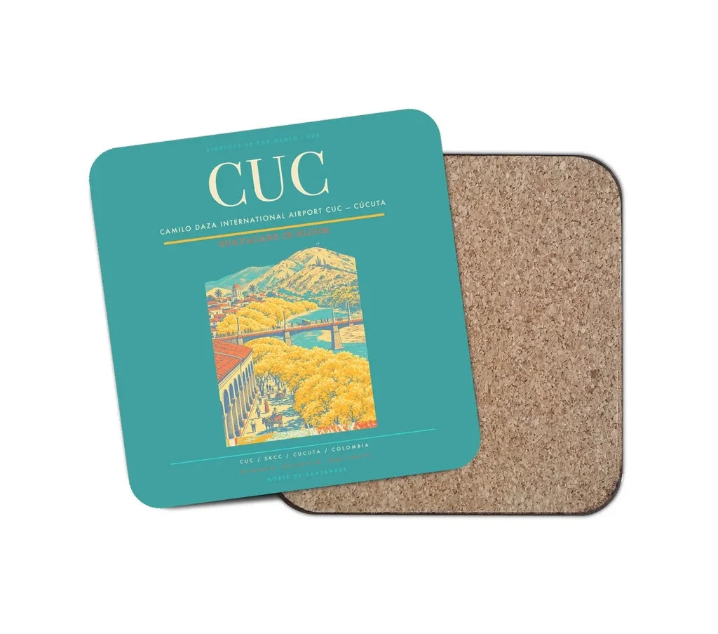 Camilo Daza International Airport (CUC) design on turquoise 1 piece coaster