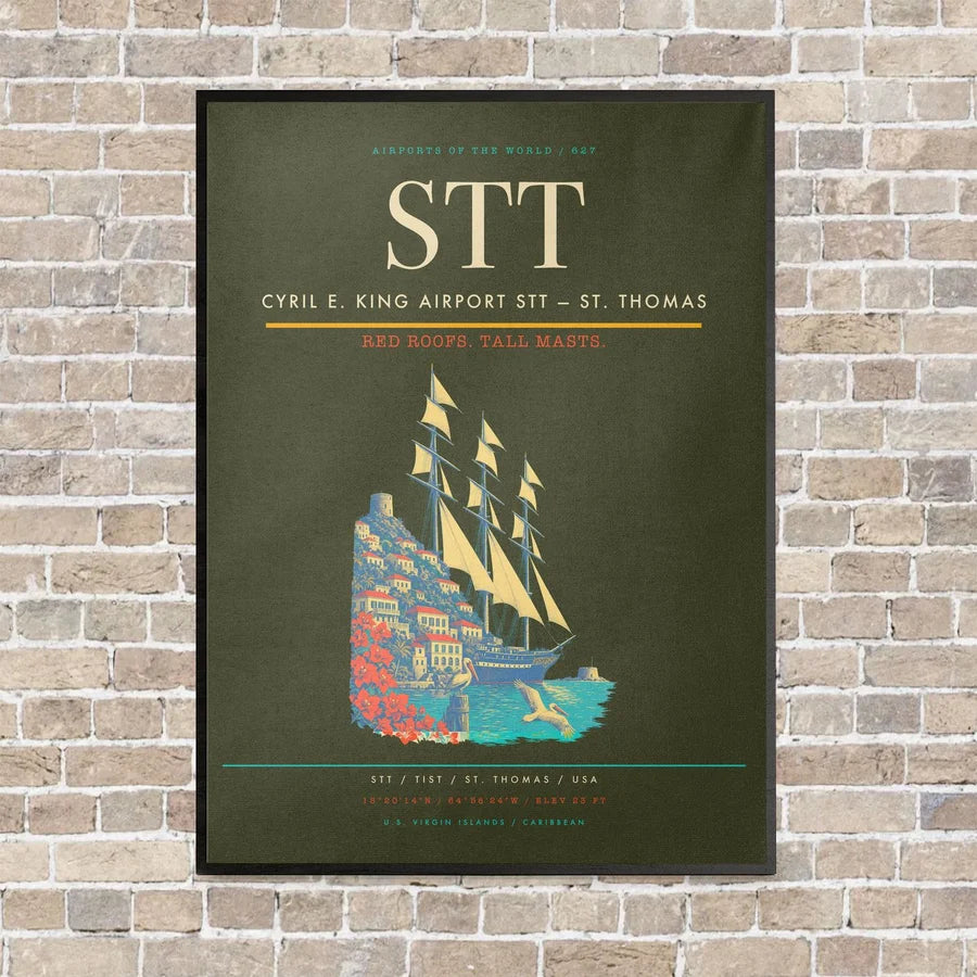 Cyril E. King Airport STT — St. Thomas vertical canvas print - framed - green army background