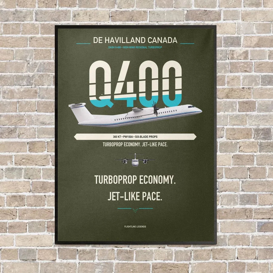 De Havilland Dash 8-400 vertical canvas print - framed - green army background