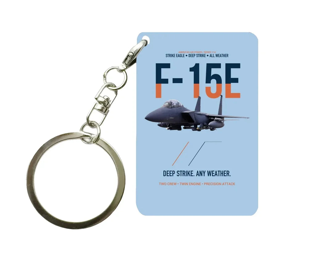 F-15E STRIKE EAGLE Key Chain design on light blue key chain