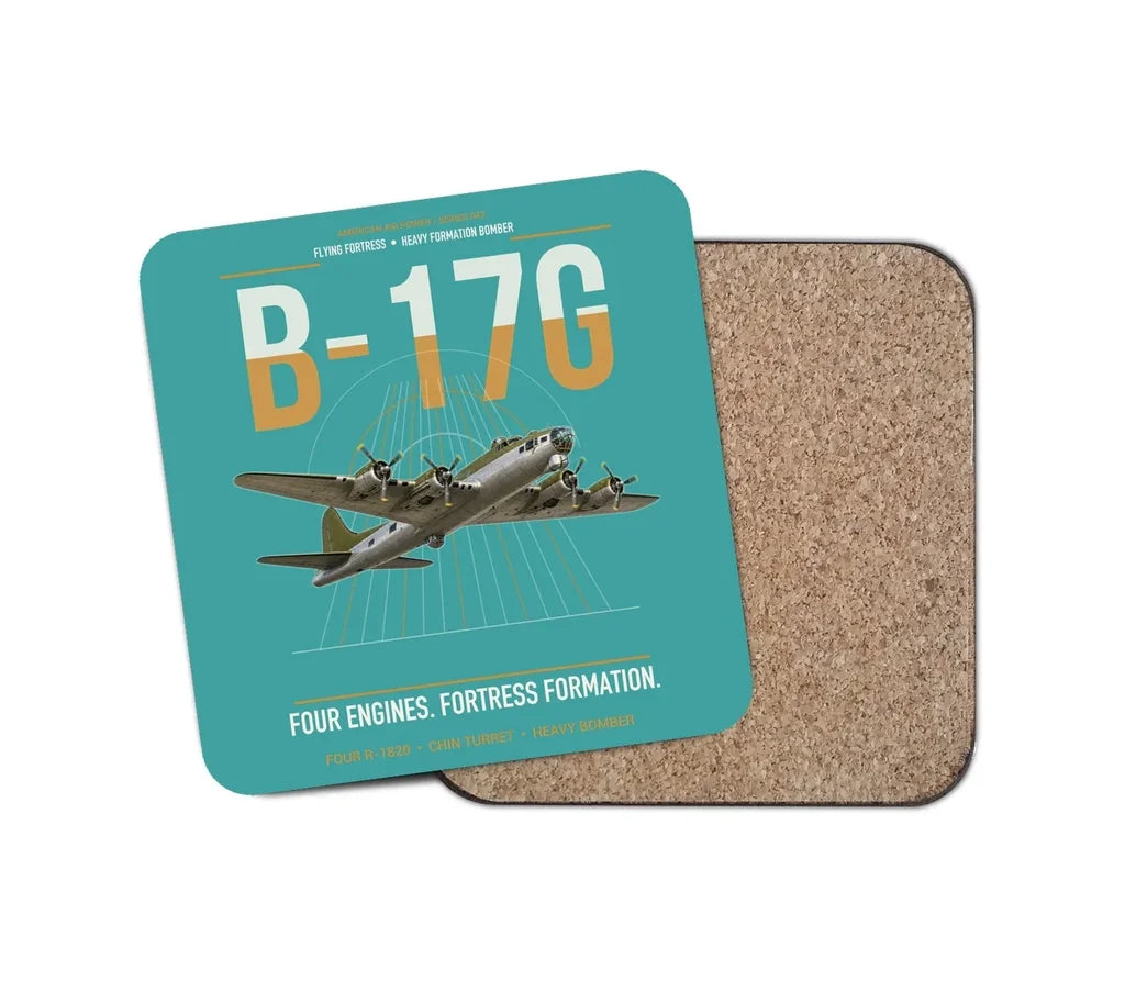 B-17G Flying Fortress design on turquoise 1 piece coaster