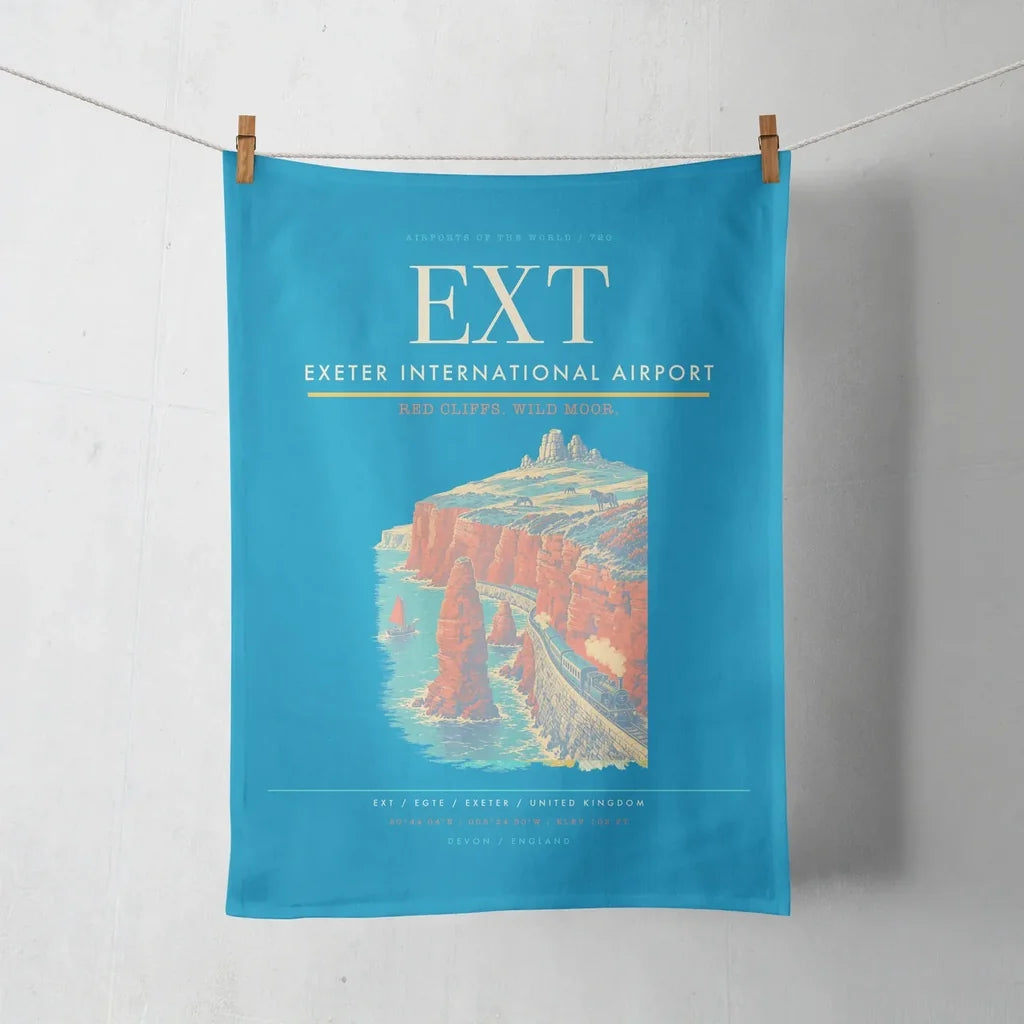 Exeter International Airport (EXT) design on turquoise towel