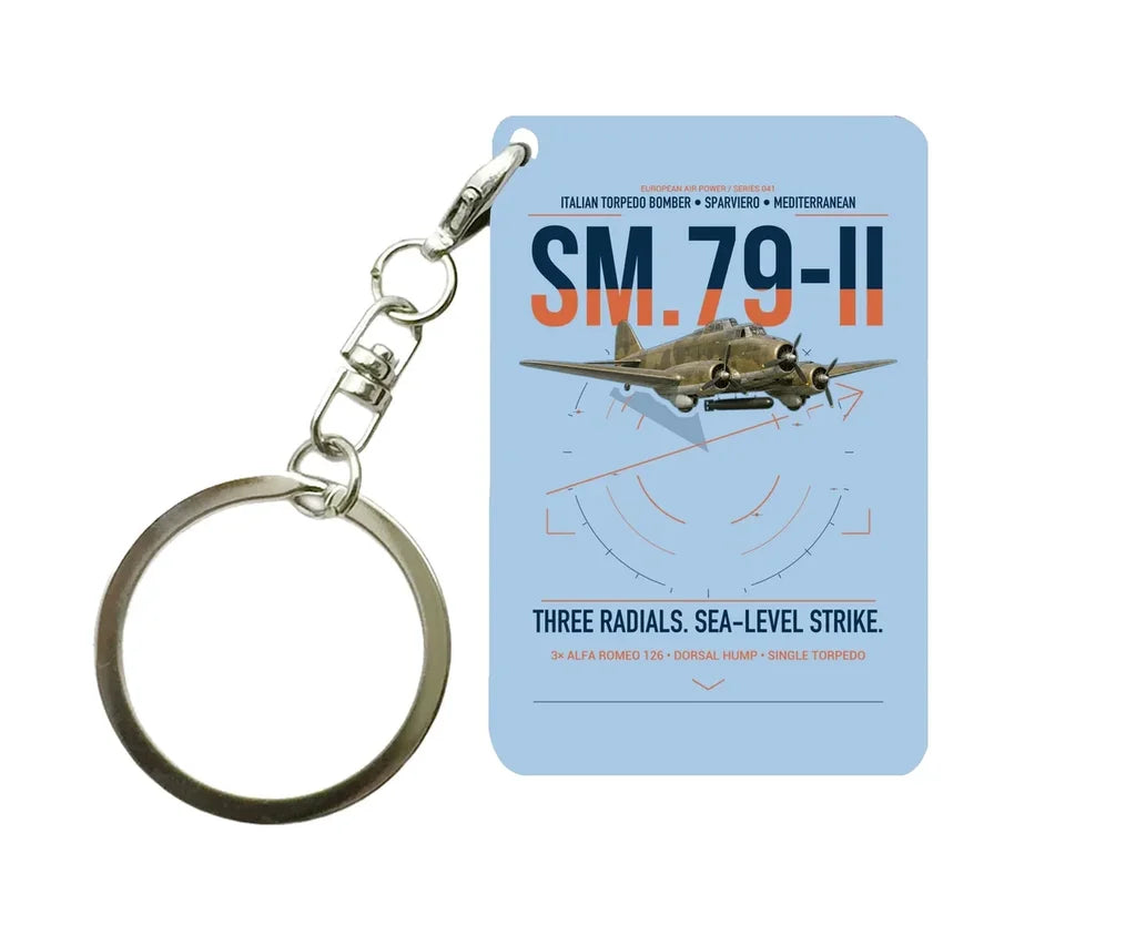 Savoia-Marchetti SM.79-II Sparviero design on light blue designed key chain, double-side print