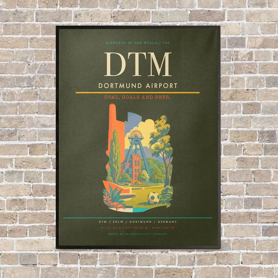 Dortmund Airport DTM vertical canvas print - framed - green army background