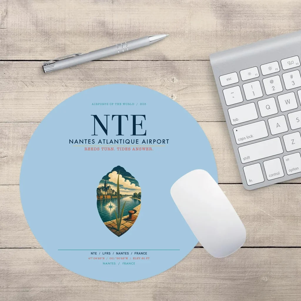 Nantes Atlantique Airport (NTE) design on light blue round mouse pad