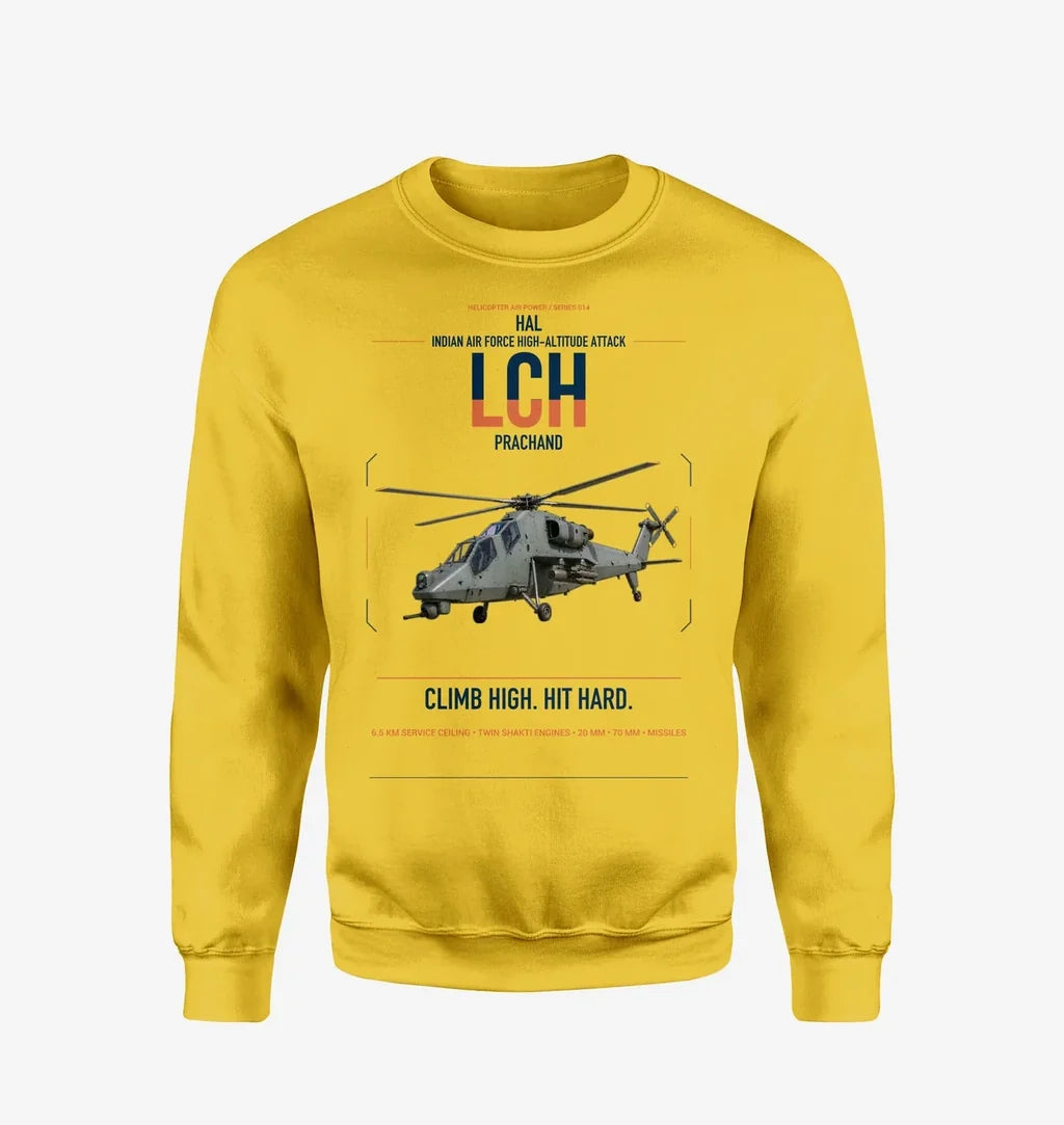 HAL LCH Prachand design on yellow sweatshirt