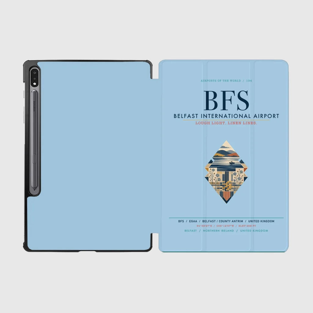 Belfast International Airport (BFS) design on light blue samsung tablet tablet case