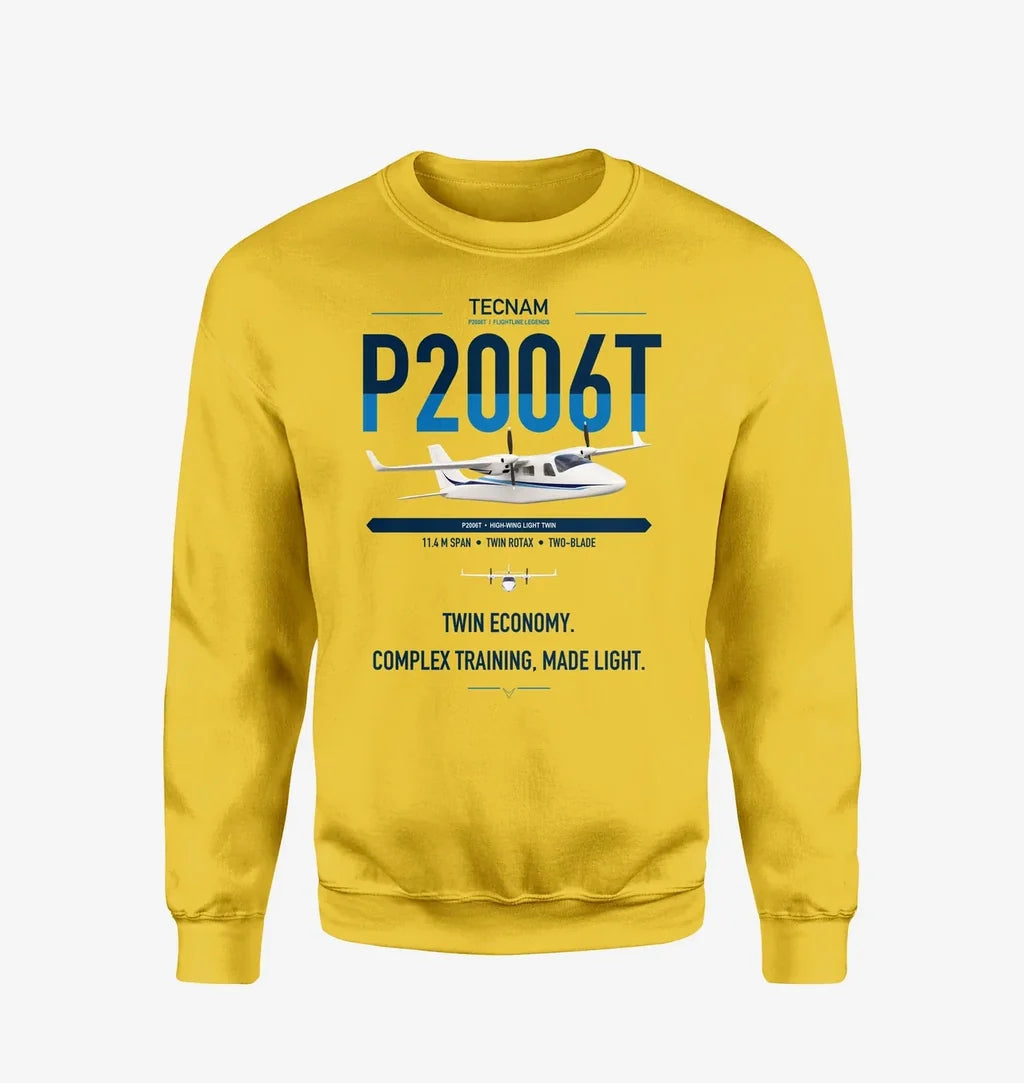 Tecnam P2006T design on yellow sweatshirt