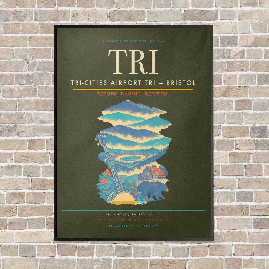 Tri-Cities Airport TRI — Bristol vertical canvas print - framed - green army background