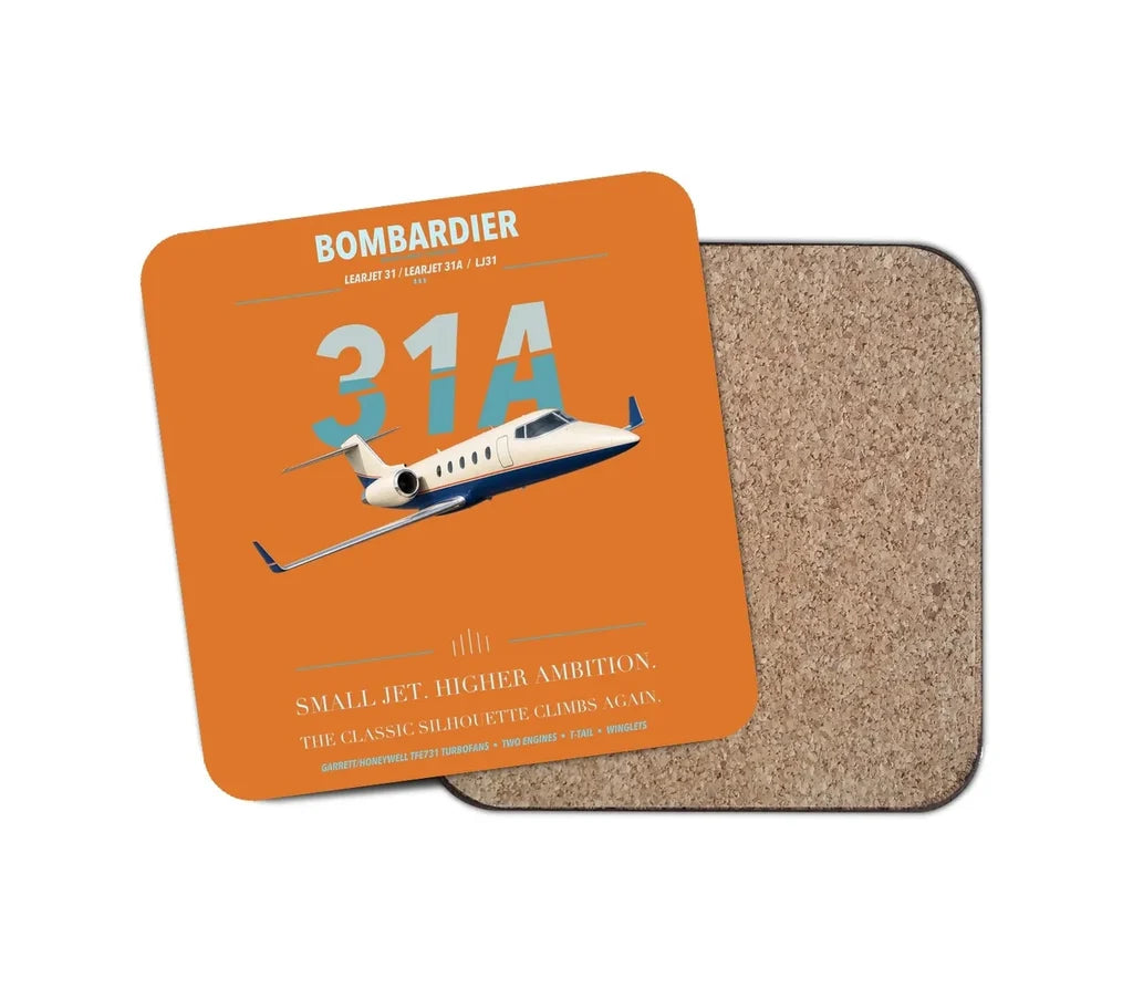Bombardier Learjet 31A design on orange 1 piece coaster