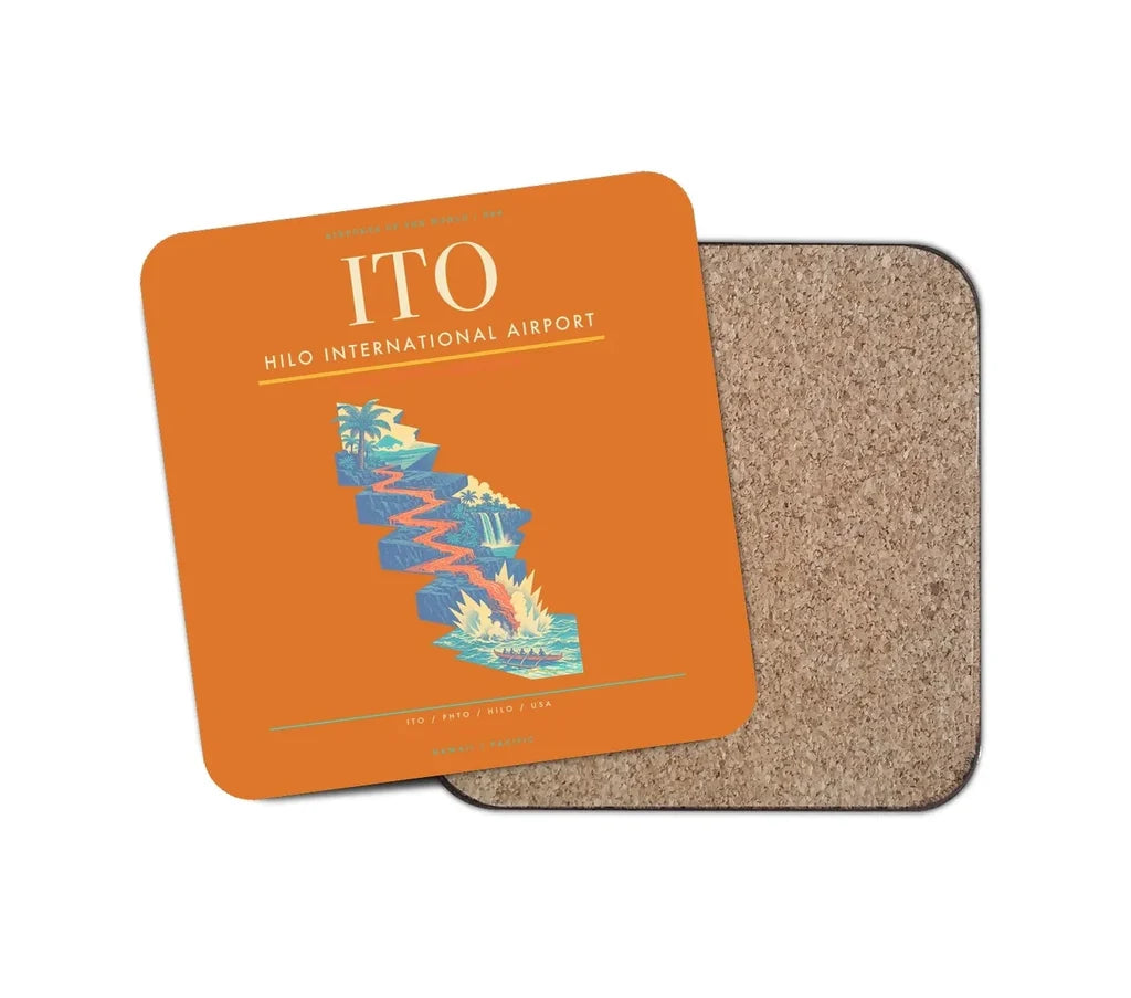 Hilo International Airport (ITO) design on orange 1 piece coaster