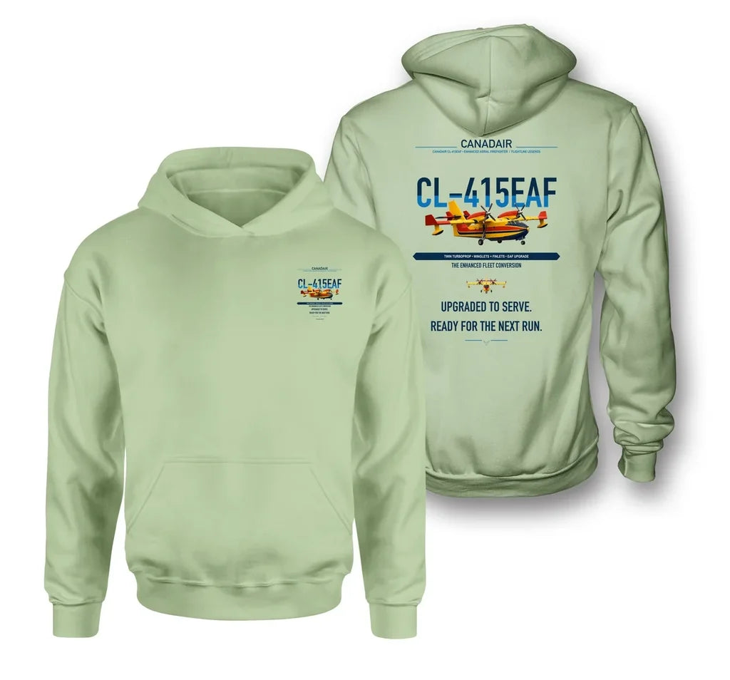 Canadair CL-415EAF design on light green double-side hoodie, double-side print