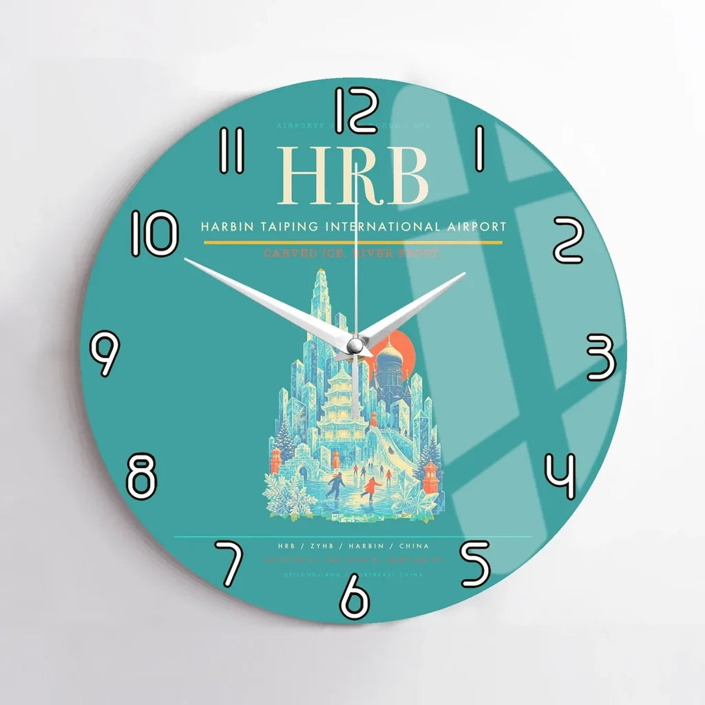 Harbin Taiping International Airport (HRB) design on turquoise no frame wall clock