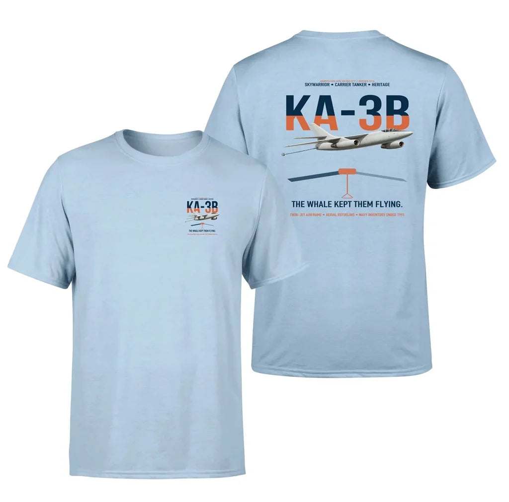 KA-3B Skywarrior design on light blue double-side t-shirt, double-side print