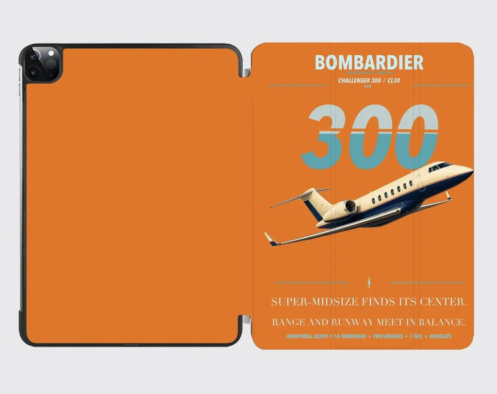 Bombardier Challenger 300 design on orange ipad tablet case