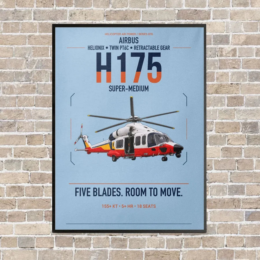 Airbus H175 vertical canvas print - framed - light blue background