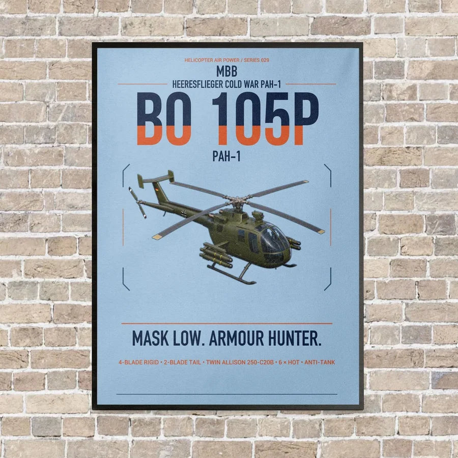 MBB BO 105P PAH-1 vertical canvas print - framed - light blue background