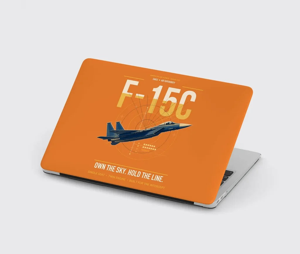 F-15C Eagle design on orange MacBook case
