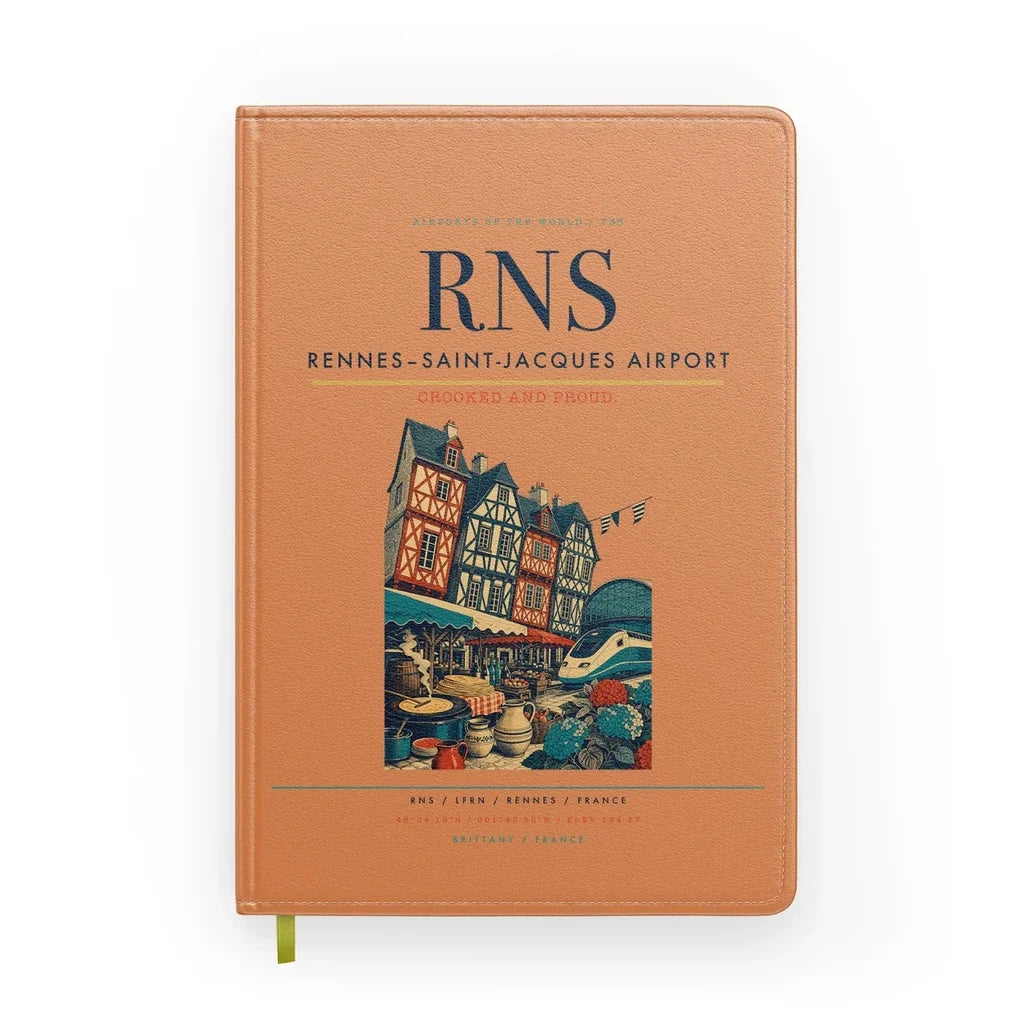 Rennes–Saint-Jacques Airport (RNS) design on orange notebook