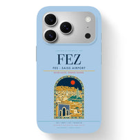 Thumbnail for Fez Airport (FEZ) design on light blue iPhone 17 Pro MagSafe case