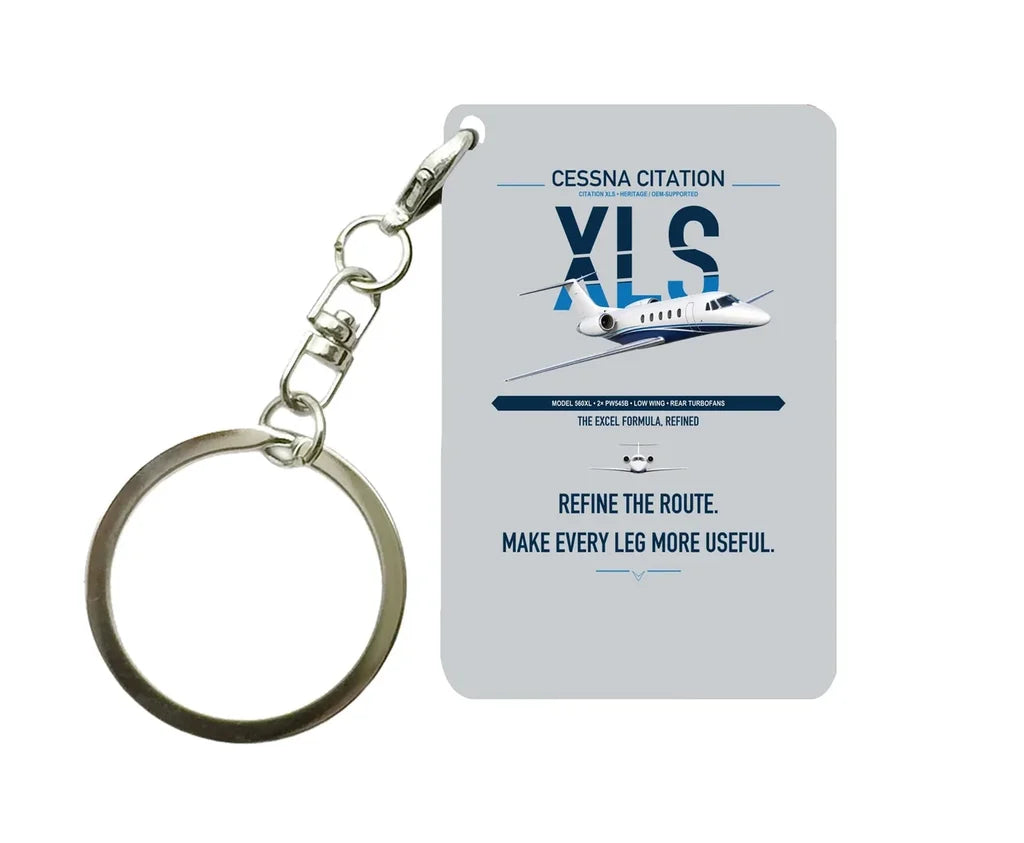 Cessna Citation XLS design on light gray designed key chain, double-side print
