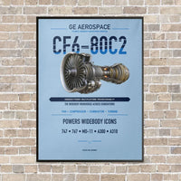Thumbnail for CF6-80C2 vertical canvas print - framed - light blue background