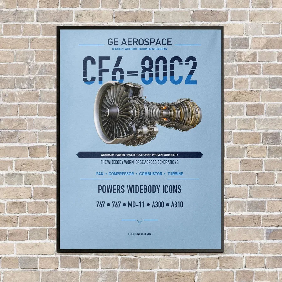 CF6-80C2 vertical canvas print - framed - light blue background