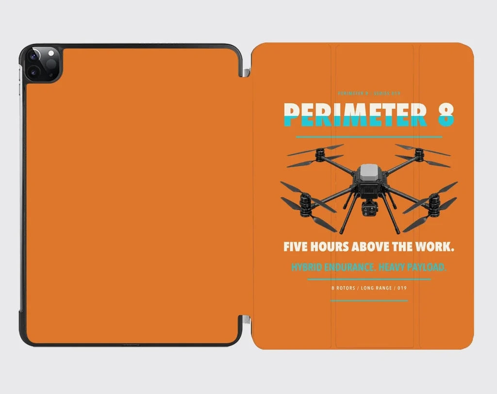 Skyfront Perimeter 8 design on orange ipad tablet case