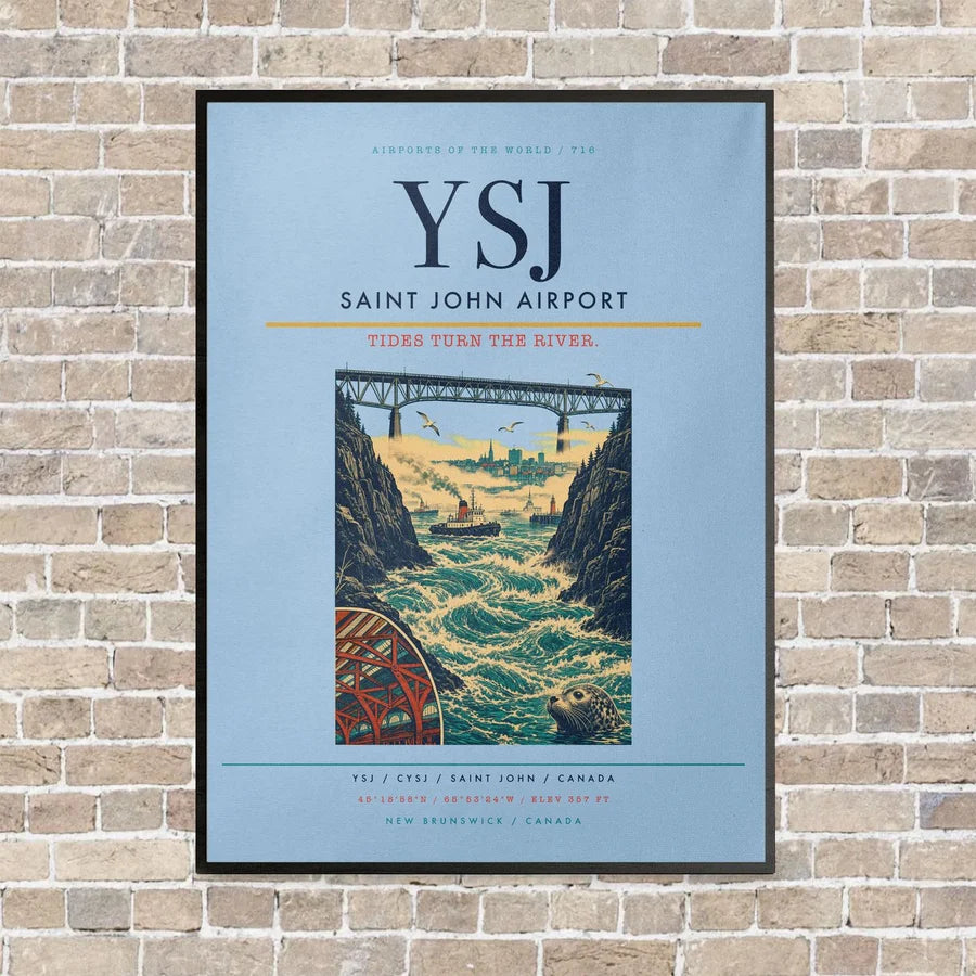 Saint John Airport YSJ vertical canvas print - framed - light blue background