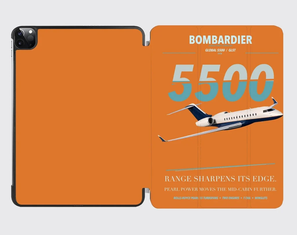 Bombardier Global 5500 design on orange ipad tablet case
