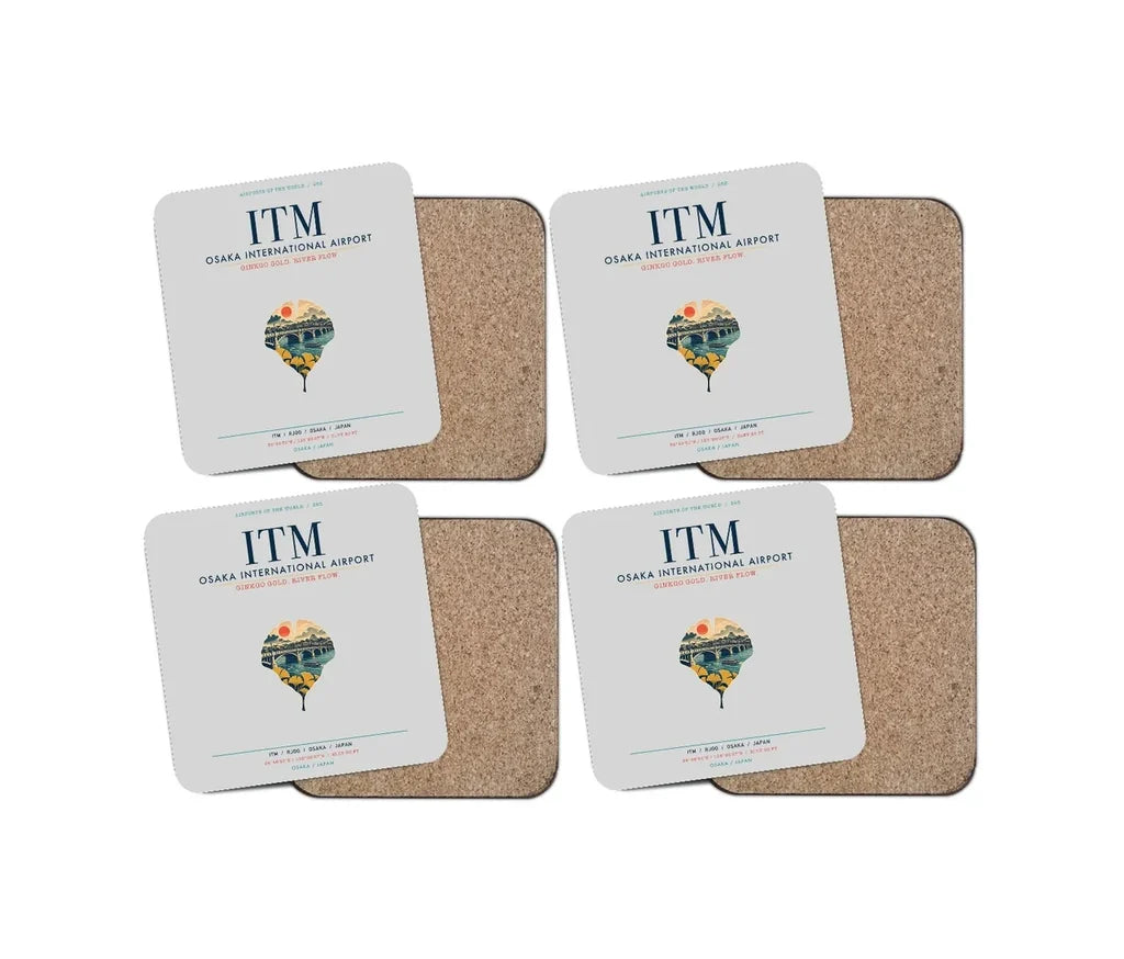 Osaka International Airport (ITM) design on light gray 4 pieces set coaster