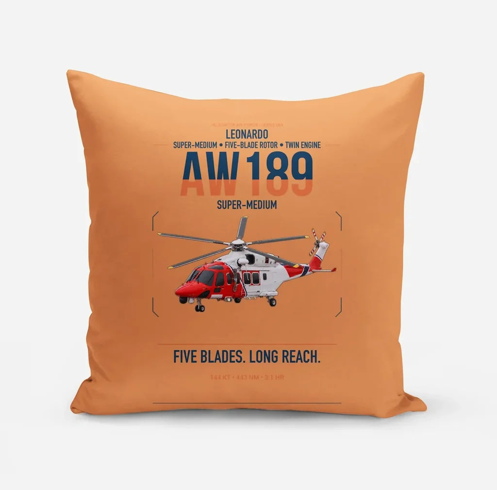 Leonardo AW189 design on orange pillow