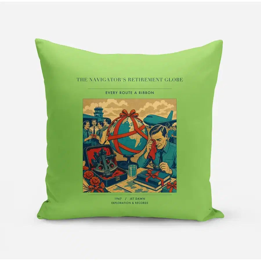 VINTAGE G4435 - The Navigator's Retirement Globe - Designed Pillows design on lightgreen