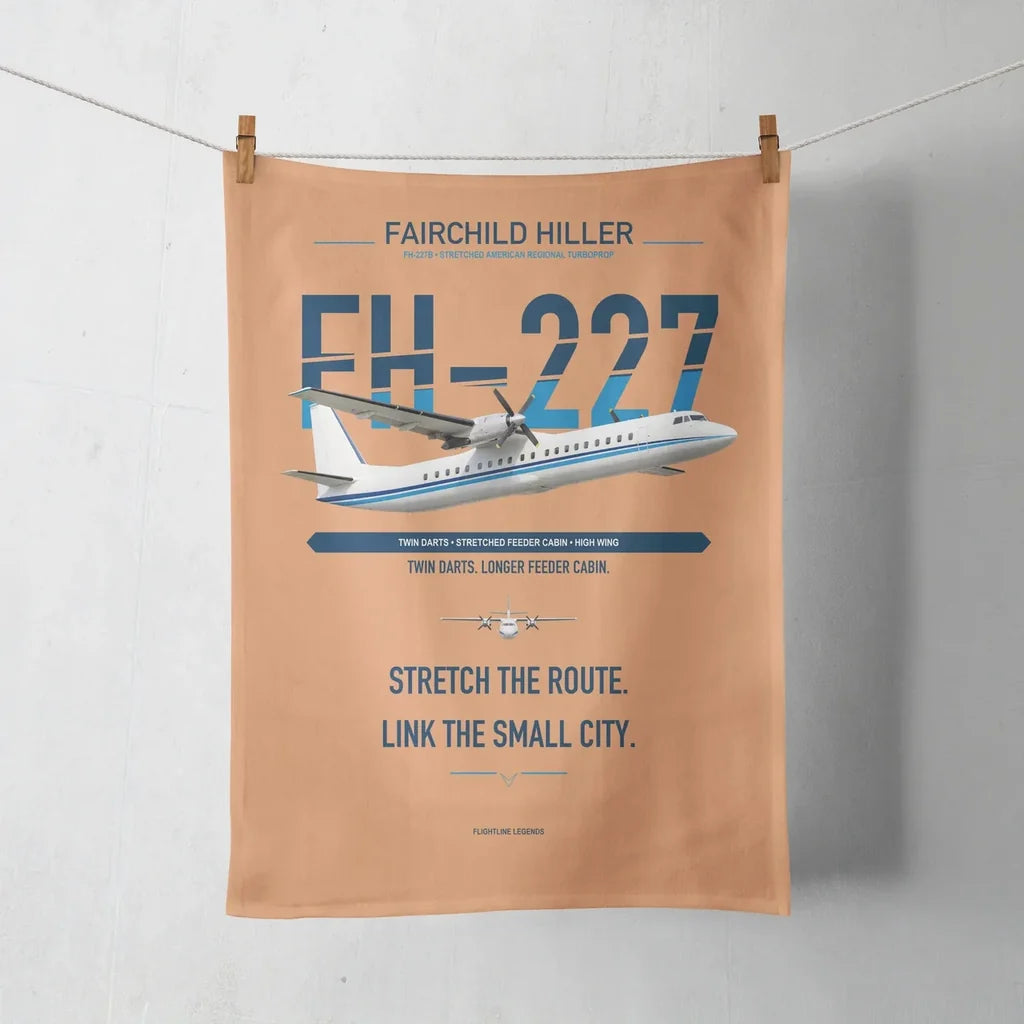 Fairchild Hiller FH-227B design on orange towel