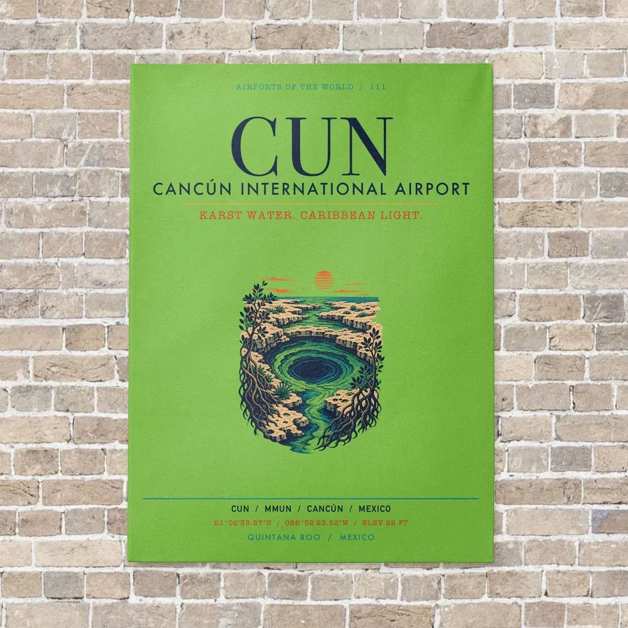 Cancún International Airport CUN vertical canvas print - no frame - light green background