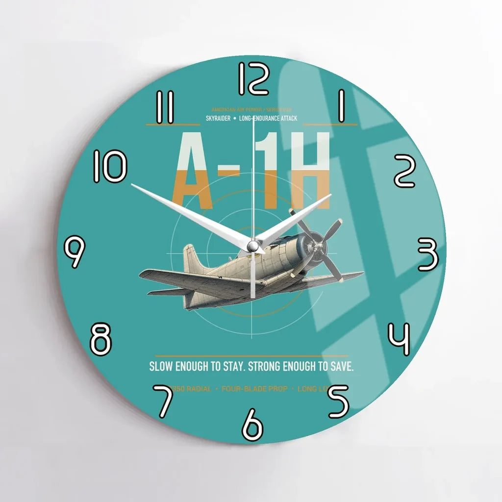 A-1H Skyraider design on turquoise no frame wall clock